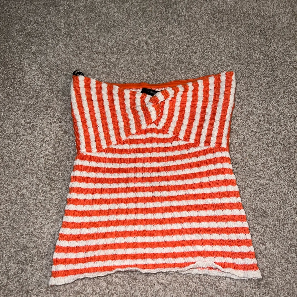 Orange and White Knit Sleeveless Top